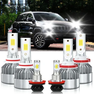 LED Headlight Hi Lo Beam Fog Light Bulbs Combo For Jeep Grand Cherokee 2014-2017 - Picture 1 of 12