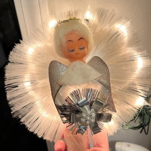Vintage Japan Karton gesponnen Baumwolle Haar Engel Weihnachtsbaum Topper Lametta - Bild 1 von 3