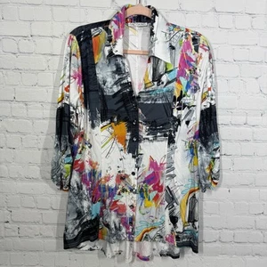 Snoskin Blouse Women Large Multicolor knit High to Low Hem Artsy Abstract Top - Picture 1 of 11