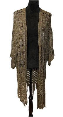 Polo Ralph Lauren Lino Crochet Abierto Cárdigan Suéter Plumero Talla M Flecos Boho Foto 1 de 4