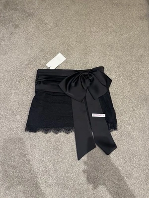 Zara Black Mini Skirt With Contrast Lace & Bow Detail Small — 第 1/4 张图片