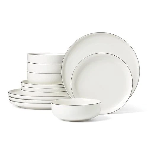 896602 24 Seven Black Rim 12-Piece Dinnerware Set