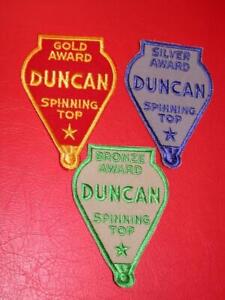 3 Vintage 1960s 1970s DUNCAN YO-YO TOP CONTEST AWARD Embroidered PATCHES Lot NOS