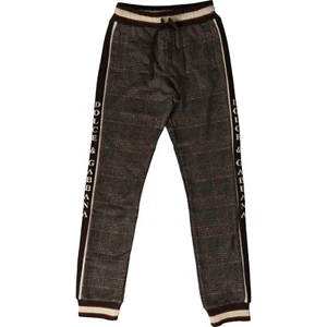 DOLCE & GABBANA Kids Pants Brown Checked Logo Trim Trackpants s. Tag 12 Years - Picture 1 of 7