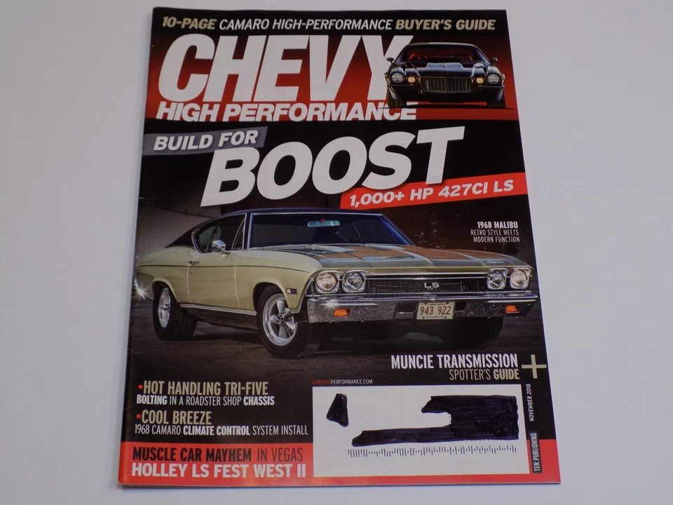 Chevy High Performance Magazine Nov 2018 Chevrolet Camaro 1968 Malibu Muscle Car Foto 1 de 1