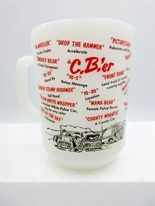 ANCHOR HOCKING Fire-King CB'er MILK GLASS MUG TRUCKER LINGO LOCAL YOKEL BIG 10-4 - Picture 1 of 7