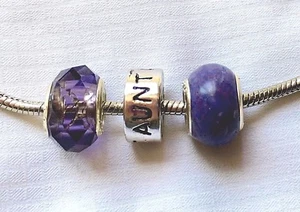  3 Stck. Eine Tante Charm plus zwei lila Perlen für europäisches Armband - Bild 1 von 2