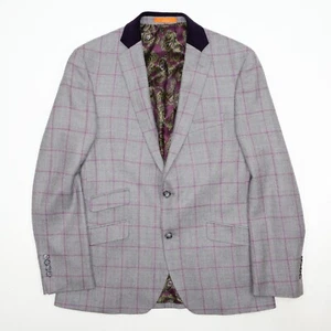 TALLIA Men’s Gray Purple Plaid Blazer w/Black Velvet Collar Blazer Size 40R - Picture 1 of 13