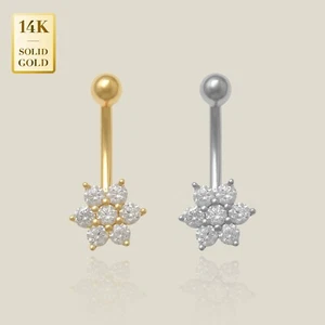 14K Echt Massiv Gold Blume Gebogen Barbell Augenbraue Körper Piercing Schmuck 16G - Bild 1 von 5