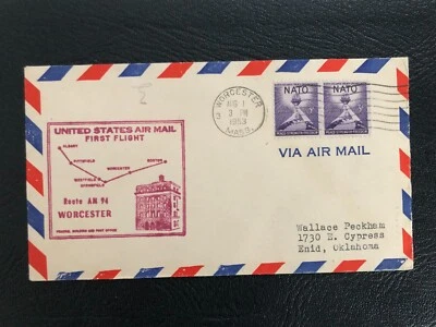 1008 x2 on 1953 First Flight  AM 94 Worcester Mass. to Boston to Enid OK - Image 1 of 2
