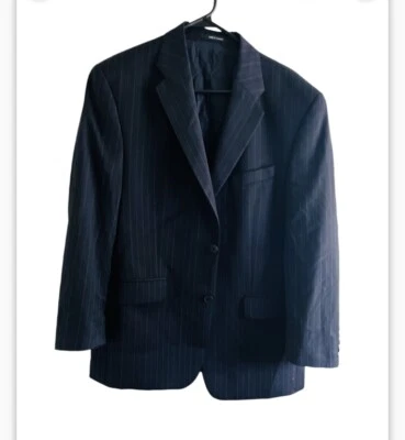 DKNY Hombre Traje Chaqueta Azul Marino MEDIANO Rayas 3 Botones Mezcla Lana Foto 1 de 4