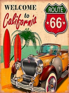 Welcome to California Route 66 Car Beach Surf Retro Travel Art Poster Print - Picture 1 of 1