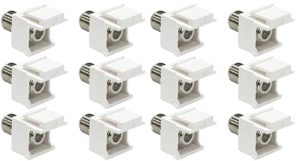 12 Pcs F Type Keystone Jack Coupler Coaxial Cable Connector Snap In Insert White - Image 1 of 1