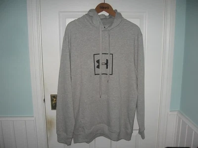 BNWT MENS UNDER ARMOUR RIVAL FLEECE BOX LOGO HOODIE XL GREY KANGAROO POCKET - Image 1 of 4
