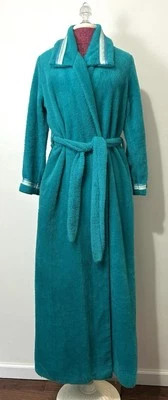 Bata de colección JCPenney Misses talla pequeña verde azulado felpa polar con cinturón envolvente Maxi Orlon Foto 1 de 4