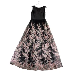 Morgan & Co Maxi Dress Juniors Size 7 Floral Embroidered Mesh Whimsigoth Fairy - Picture 1 of 12