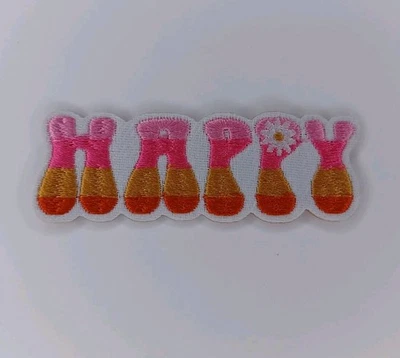 Happy Embroidered Iron On Patch - Image 1 of 4