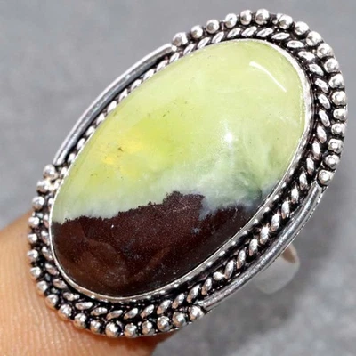 Anillo enchapado en plata 925 Prehnita EE. UU. 10 joyas llamativas GW Foto 1 de 3