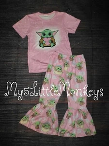 Boutique Grogu Baby Yoda Mandalorian Star Wars Girls Bell Bottom Outfit - Picture 1 of 5