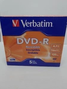 Verbatim DVD-R 5 Pack 4.7GB, 16x 120min 5 sealed in Jewel Cases New And Sealed - Picture 1 of 7