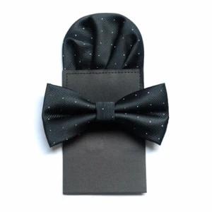 Men Classic Polka Dots Bow Ties Pocket Square Set Bowtie Pre-Folded Handkerchief - Picture 1 of 9