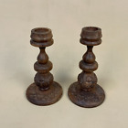 Antique Matching Pair of  Wooden Hand Carved Candlestick Candle Stick Handmade