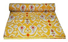 Indian Vintage Kantha Handmade Ikat print Bedspread Blanket Throw Cotton Gudri