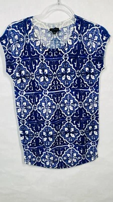 Ограниченный свитер верхний женщин размер XS синий белый Ikat печать крышка рукав - Изображение 1 из 4