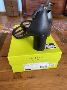 TED BAKER SIZE 7.5 SHEAH BLACK LEATHER 3” BLOCK HEEL SHOES - Picture 1 of 10