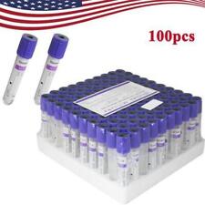 100pcs Glass Tube Vacuum Blood Collection EDTA K2 Tubes 2mL 12*75mm Purple Cap