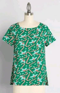 NWT Modcloth Size S Delightful Demeanor Short Sleeve Blouse Candy Cane Holidays - Picture 1 of 10