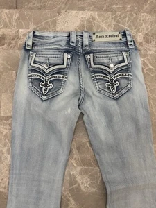 Stivali Rock Revival Raven taglio 27 elasticizzati lavaggio chiaro jeans blu chiaro 31 cuciture interne - Foto 1 di 14