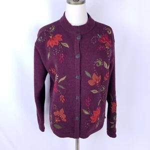 Vintage Nomadic Traders Wool Blend Cardigan Size M Maroon Floral Embroidered - Picture 1 of 6