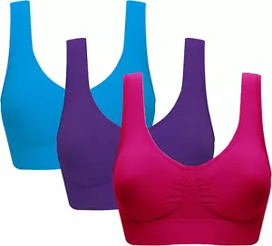Women'S 3 Pack Seamless Comfortable Sports Bra with Removable Pads - Size: Mediu - Picture 1 of 12