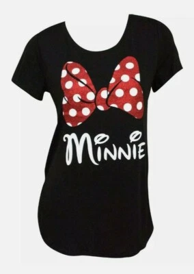 New Disney's Minnie Mouse Glitter Bow Women's/Juniors T-Shirt Black. Size 7/8 - Image 1 of 4