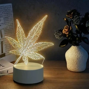 3D Cannabis leaves Night Lighting Touch Botton Decor LED Lamp - Picture 1 of 3