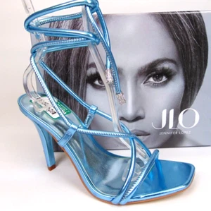 NEW! JLO by Jennifer Lopez Women's Rainia Ankle Strap Heels Sandal Size 7.0 Blue - Picture 1 of 14