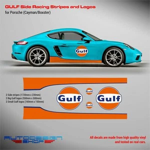 RAYAS LATERALES DE CARRERAS GULF Le Mans y logotipos para PORSCHE Cayman/Boxster - Imagen 1 de 1