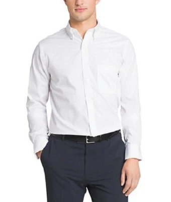 Van Heusen Long Sleeve Dress Shirt 20F7793 Pinpoint Solid, Button Down, White - Image 1 of 3