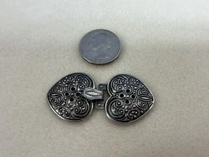ANTIQUE Metal HEART Clasp 2 pc set Silver Tone Sweater Cardigan Fastener ‘NOS' - Picture 1 of 3