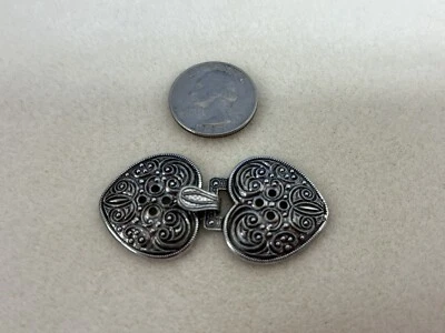 ANTIQUE Metal HEART Clasp 2 pc set Silver Tone Sweater Cardigan Fastener ‘NOS' - Image 1 of 3