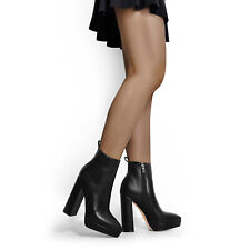 Onlymaker Women's Side zipper Ankle Boots Platform High Block Heels Pumps Shoes