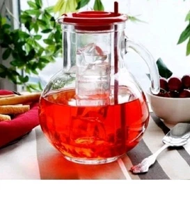 Bormioli Rocco Kufra Jug With Ice Container, Red Lid, 72 3/4 Ounce, Open Box - Picture 1 of 4