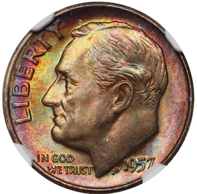 1957-D Roosevelt Dime, NGC MS67, Rainbow Toned - Image 1 of 4