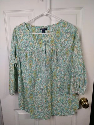 Blusa Mujer Westbound L Bebé Muñeca Western Silenciada Henley Manga Botón Paisley  Foto 1 de 4