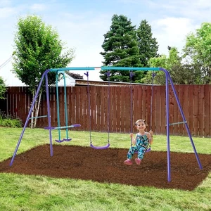 2-in-1 Kids Metal Swing Set for Backyard - Picture 1 of 11