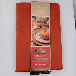 Colordrift Tablecloth 60x84 Pumpkins Spice Orange Woven Jacquard Thanksgiving - Picture 1 of 4