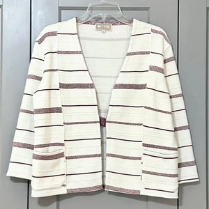 Bel By Evelyne De Clercq Cardigan Made In Italy Cream/Burgundy Boxy Womens Sz XS - Picture 1 of 8