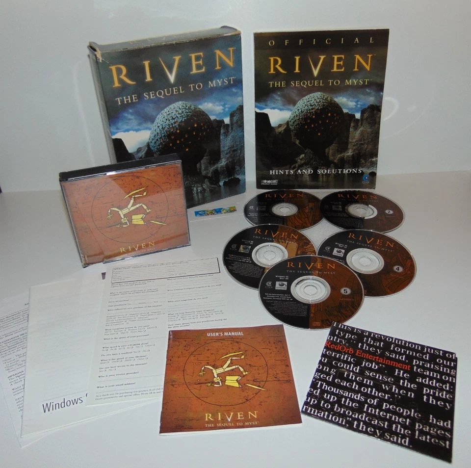 Riven The Sequel to Myst & BradyGames Strategy Guide Book PC/Mac CD-Rom Big Box - Image 1 of 4