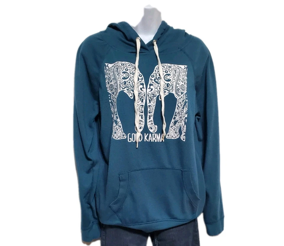 Sudadera con capucha para mujer Rue21 azul con diseño blanco, talla mediana Foto 1 de 4